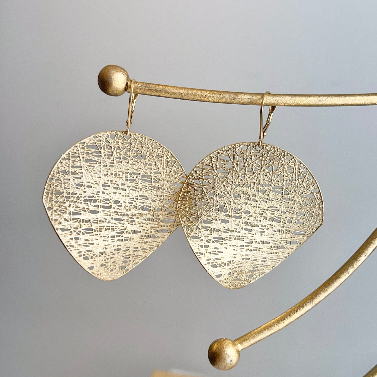 14KT Yellow Gold Large Disc Cobweb Matte Lever Back Earrings