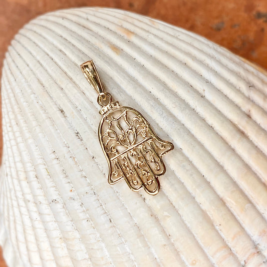 14KT Yellow Gold Filigree Chamseh Hamsa Pendant Charm 23mm