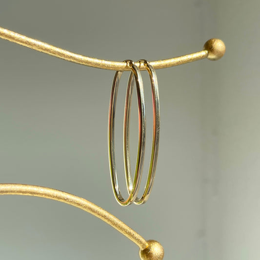 14KT Yellow Gold Squared Tube Oval Hoop Earrings 53mm