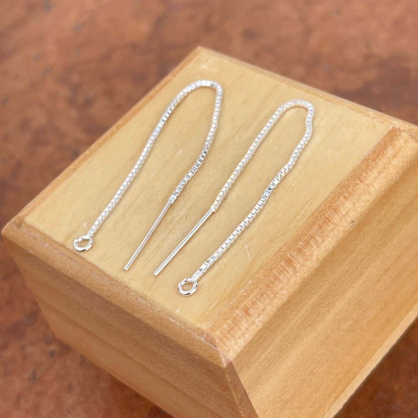 Sterling Silver Threader Box Chain Bar Ear Wire Open Ring Earrings