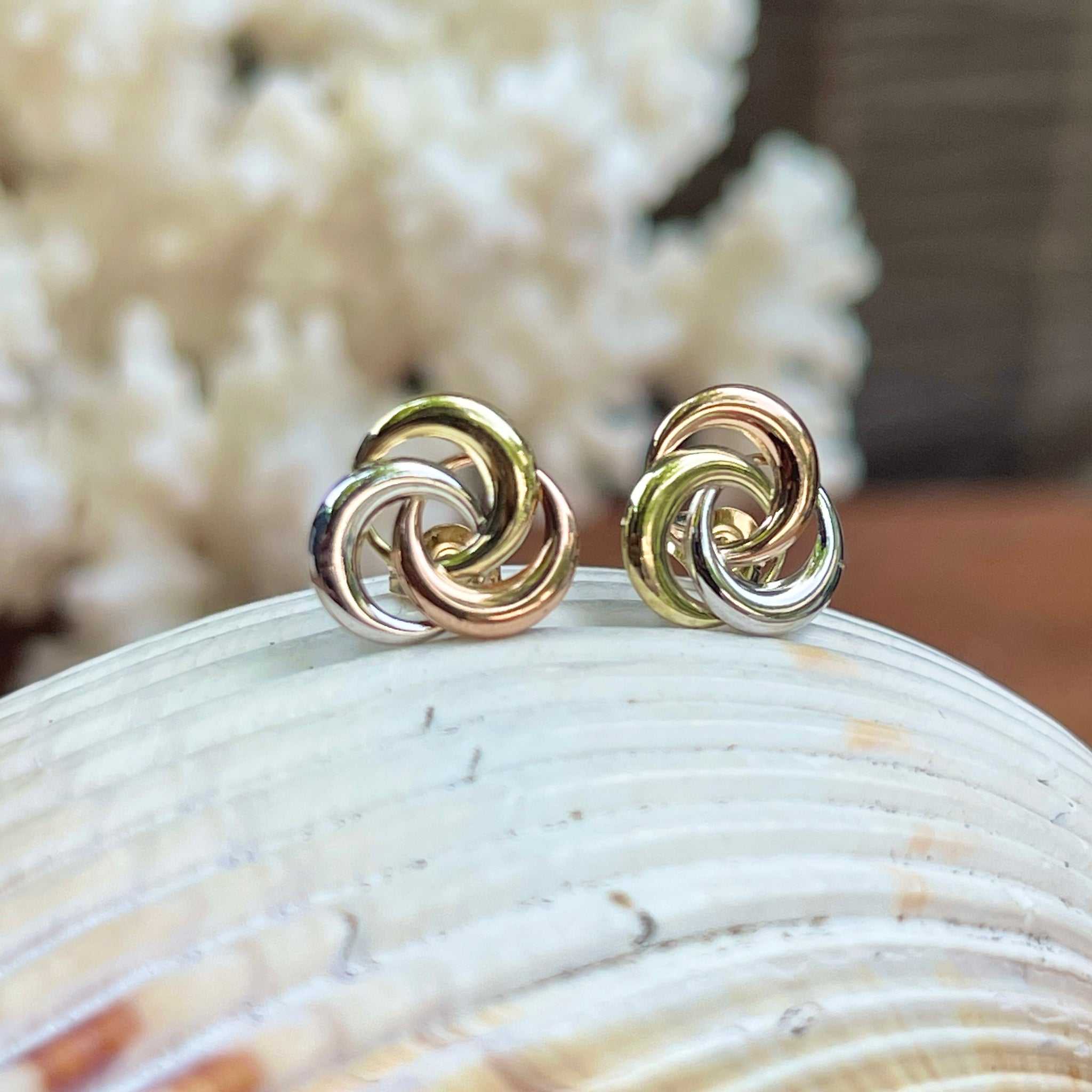 14 karat white, yellow, or rose gold triple spiral earrings