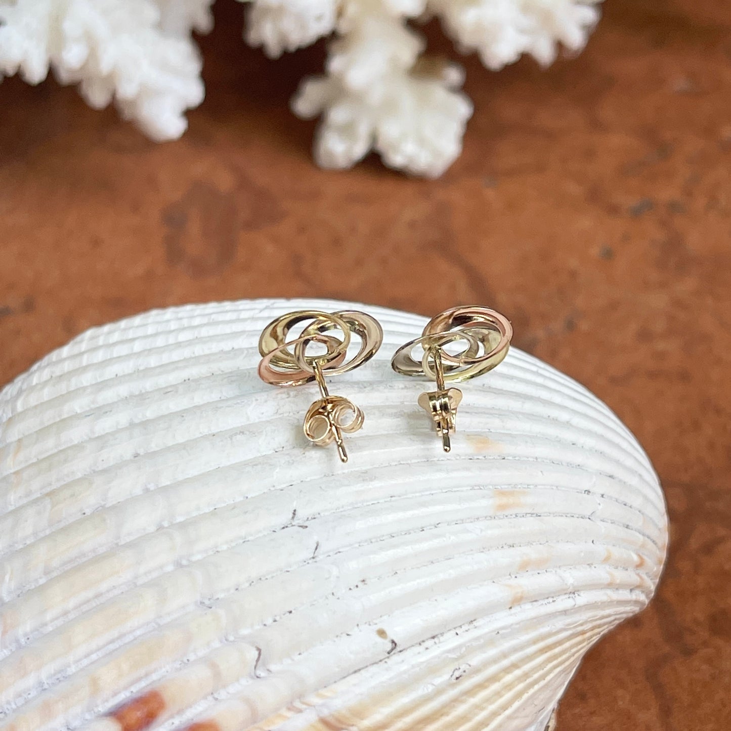 14KT Yellow Gold, Rose Gold, + White Gold Interlocking Circles Post Earrings