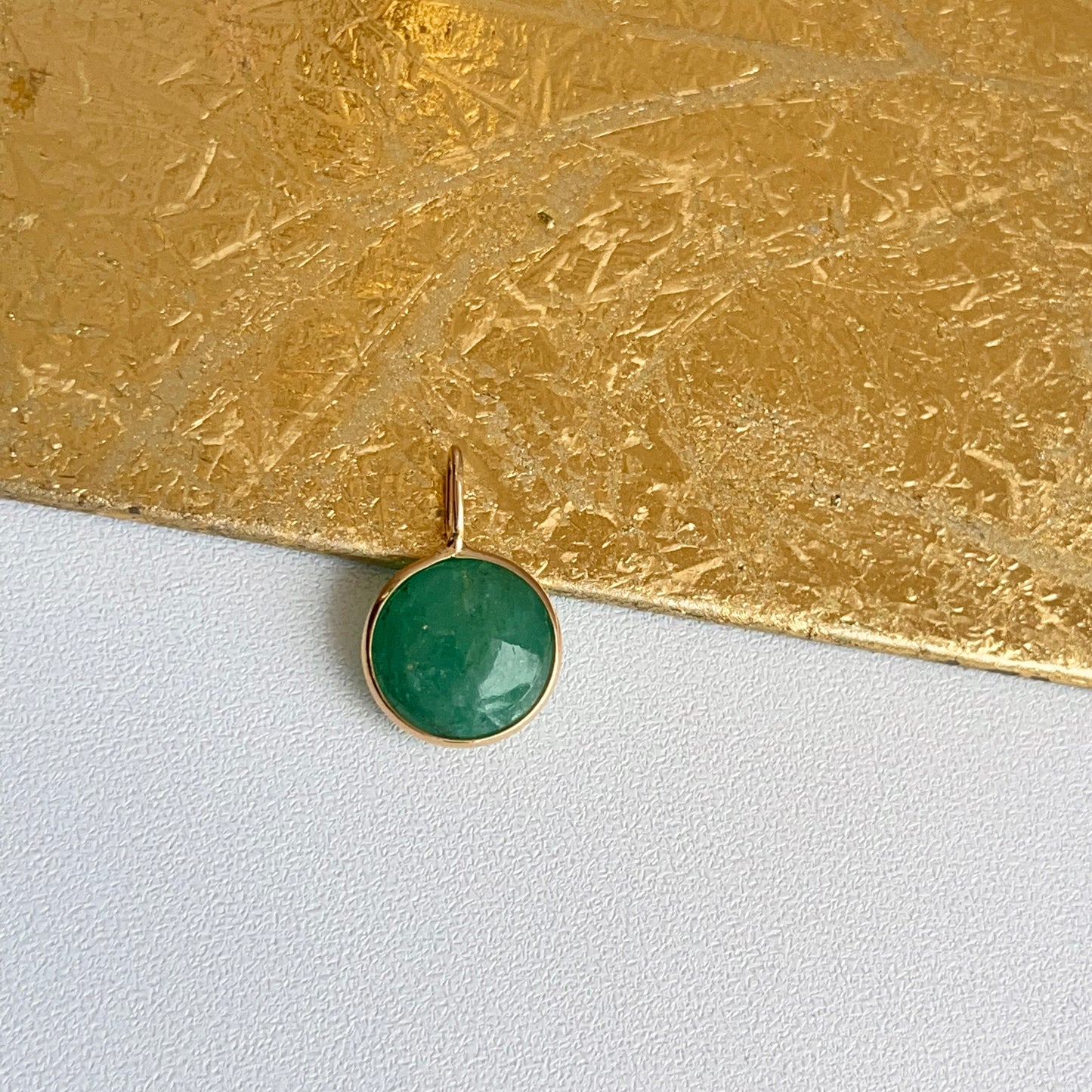 18KT Yellow Gold Cabochon Bezel Emerald Drop Pendant