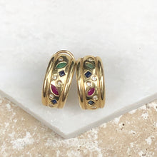 Load image into Gallery viewer, Estate 14KT Yellow Gold Sapphire, Ruby + Emerald Diamond Half-Hoop Earrings - Legacy Saint Jewelry