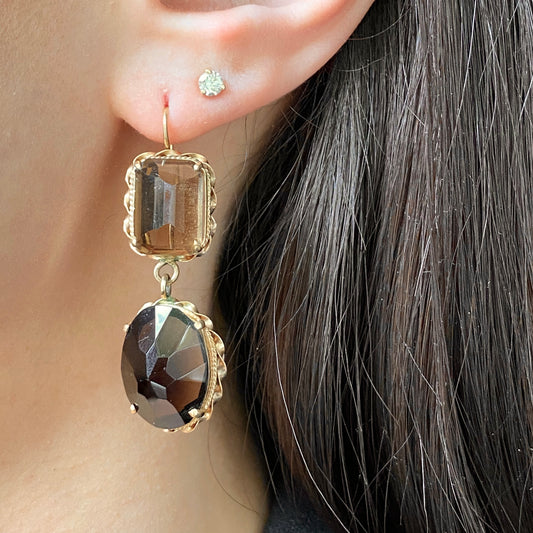 Estate 14KT Yellow Gold Smokey Quartz Dangle Gemstone Earrings - Legacy Saint Jewelry