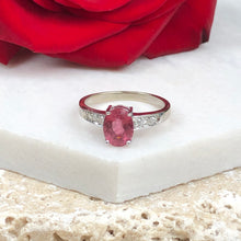 Load image into Gallery viewer, Estate 14KT White Gold Oval Pink Tourmaline + Pave Diamond Ring Size 7, Estate 14KT White Gold Oval Pink Tourmaline + Pave Diamond Ring Size 7 - Legacy Saint Jewelry