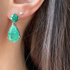 Sterling Silver Cushion Cut Teardrop Emerald Dangle Earrings
