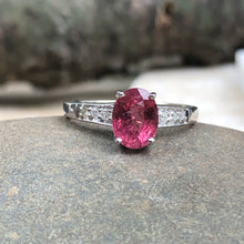 Load image into Gallery viewer, Estate 14KT White Gold Oval Pink Tourmaline + Pave Diamond Ring Size 7, Estate 14KT White Gold Oval Pink Tourmaline + Pave Diamond Ring Size 7 - Legacy Saint Jewelry
