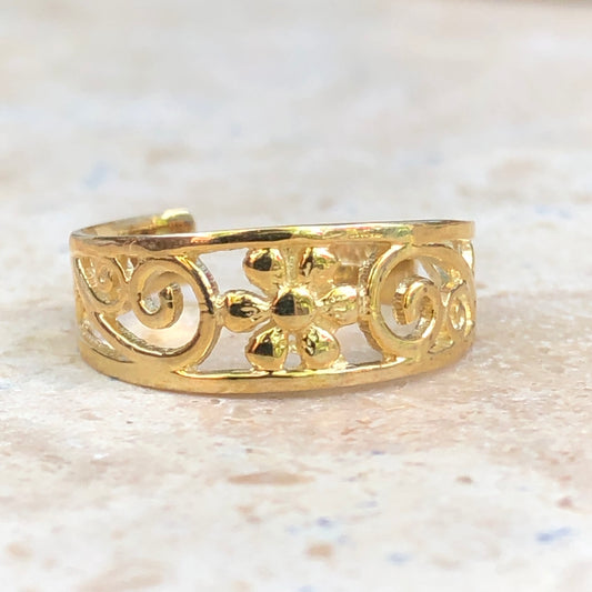 14KT Yellow Gold Floral Filigree Toe Ring, 14KT Yellow Gold Floral Filigree Toe Ring - Legacy Saint Jewelry