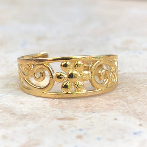 14KT Yellow Gold Floral Filigree Toe Ring, 14KT Yellow Gold Floral Filigree Toe Ring - Legacy Saint Jewelry
