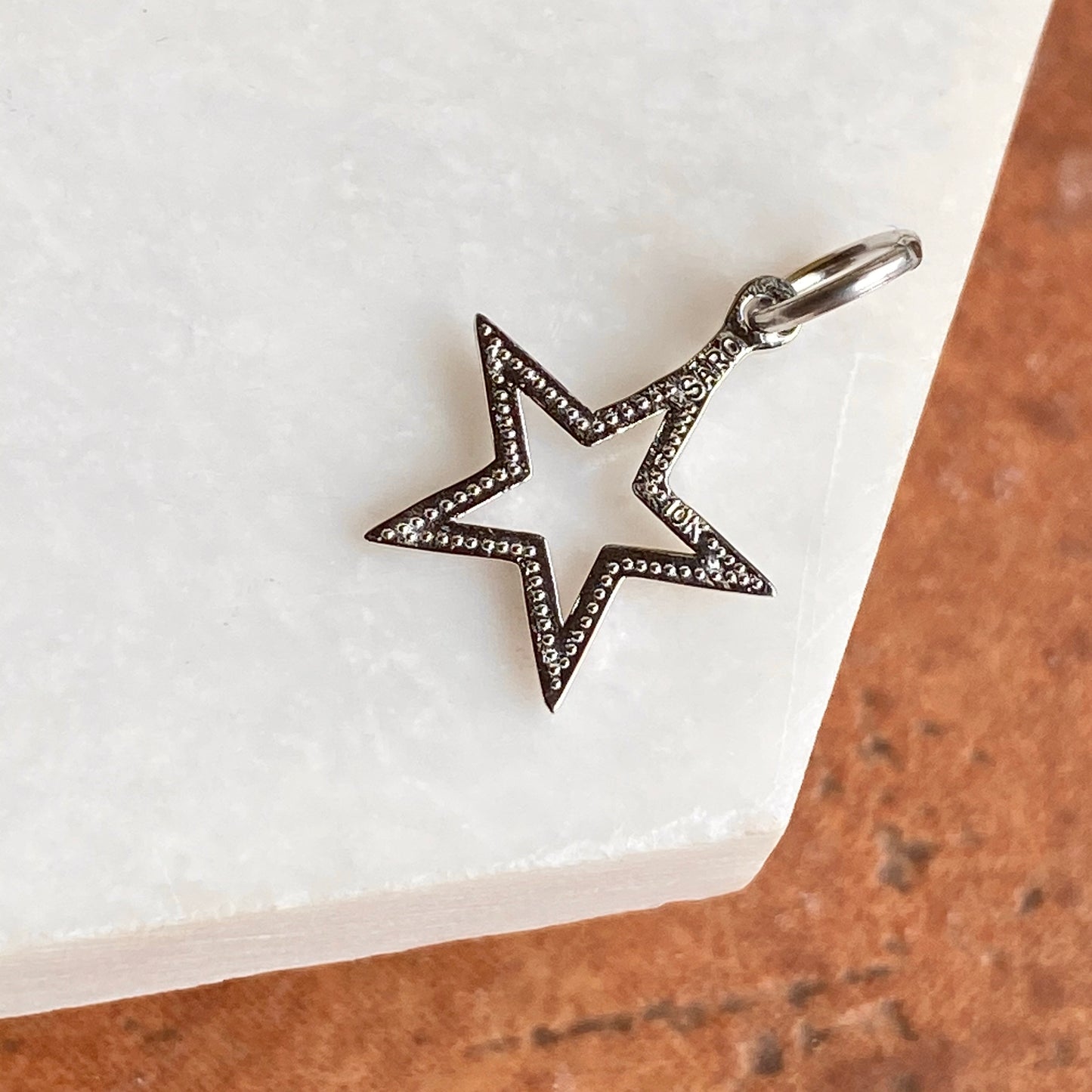10KT White Gold Diamond-Cut Star Pendant Charm, 10KT White Gold Diamond-Cut Star Pendant Charm - Legacy Saint Jewelry