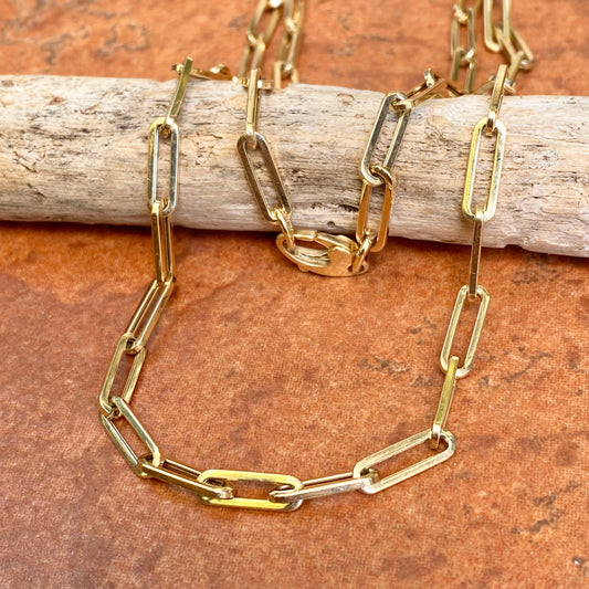 14KT Yellow Gold Polished 4mm Paper Clip Chain Link Necklace