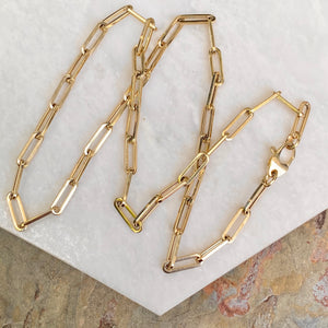 14KT Yellow Gold Polished 4mm Paper Clip Chain Link Necklace