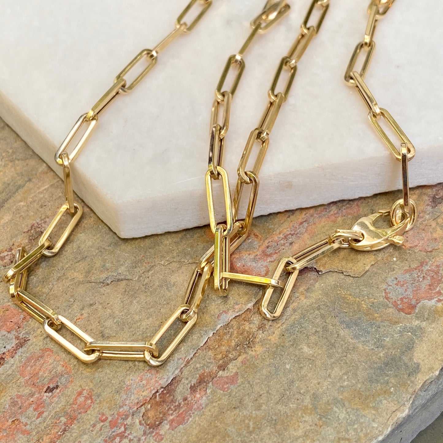 14KT Yellow Gold Polished 4mm Paper Clip Chain Link Necklace