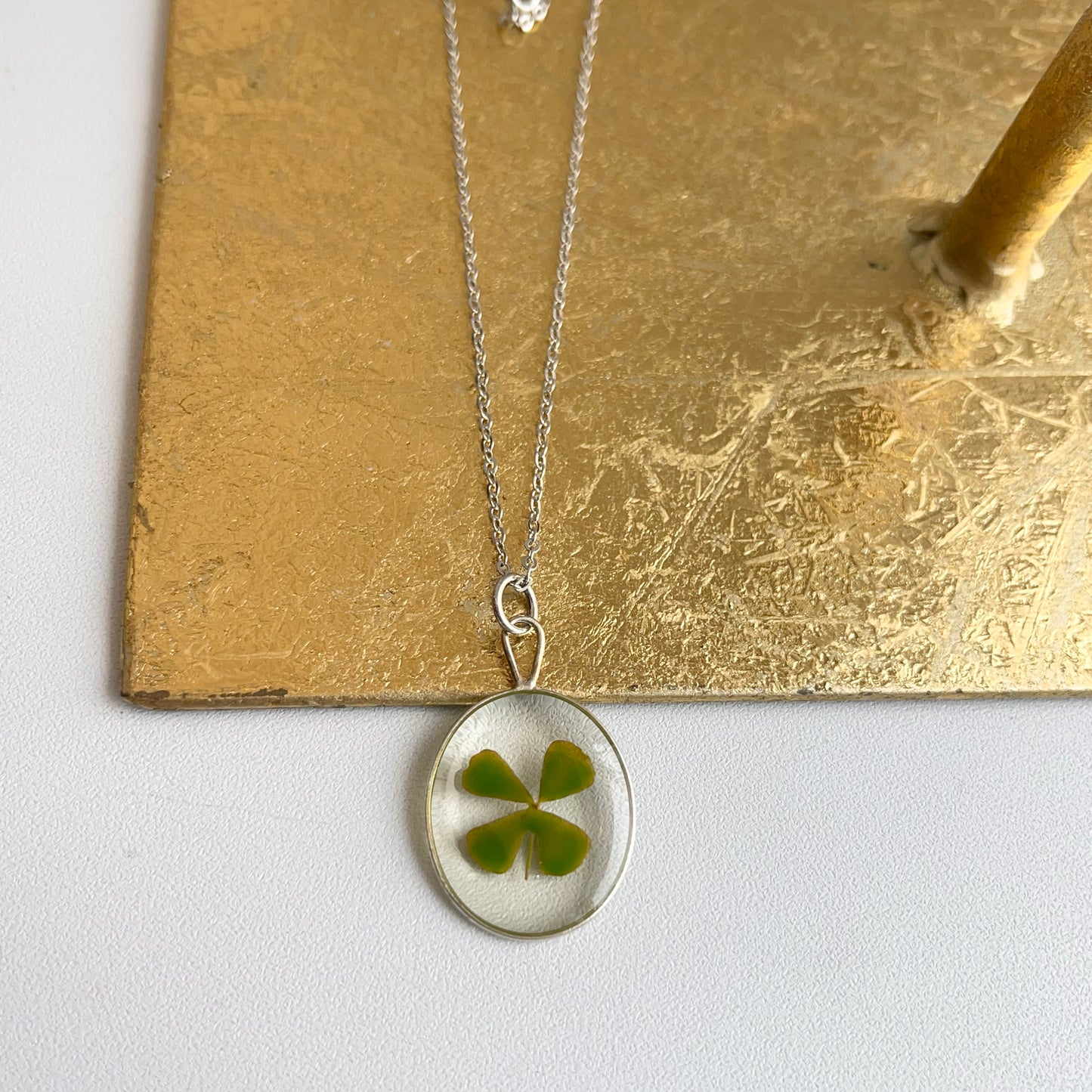 Sterling Silver Genuine Four Leaf Clover Pendant Necklace