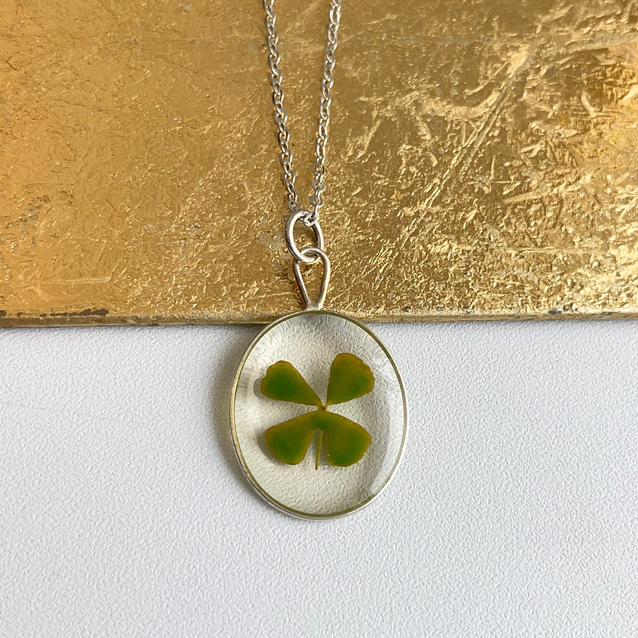 Sterling Silver Necklace with Four Leaf Clover Pendant and Engraving