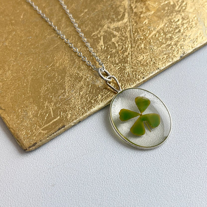 Sterling Silver Genuine Four Leaf Clover Pendant Necklace