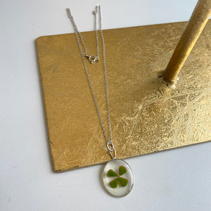 Sterling Silver Genuine Four Leaf Clover Pendant Necklace