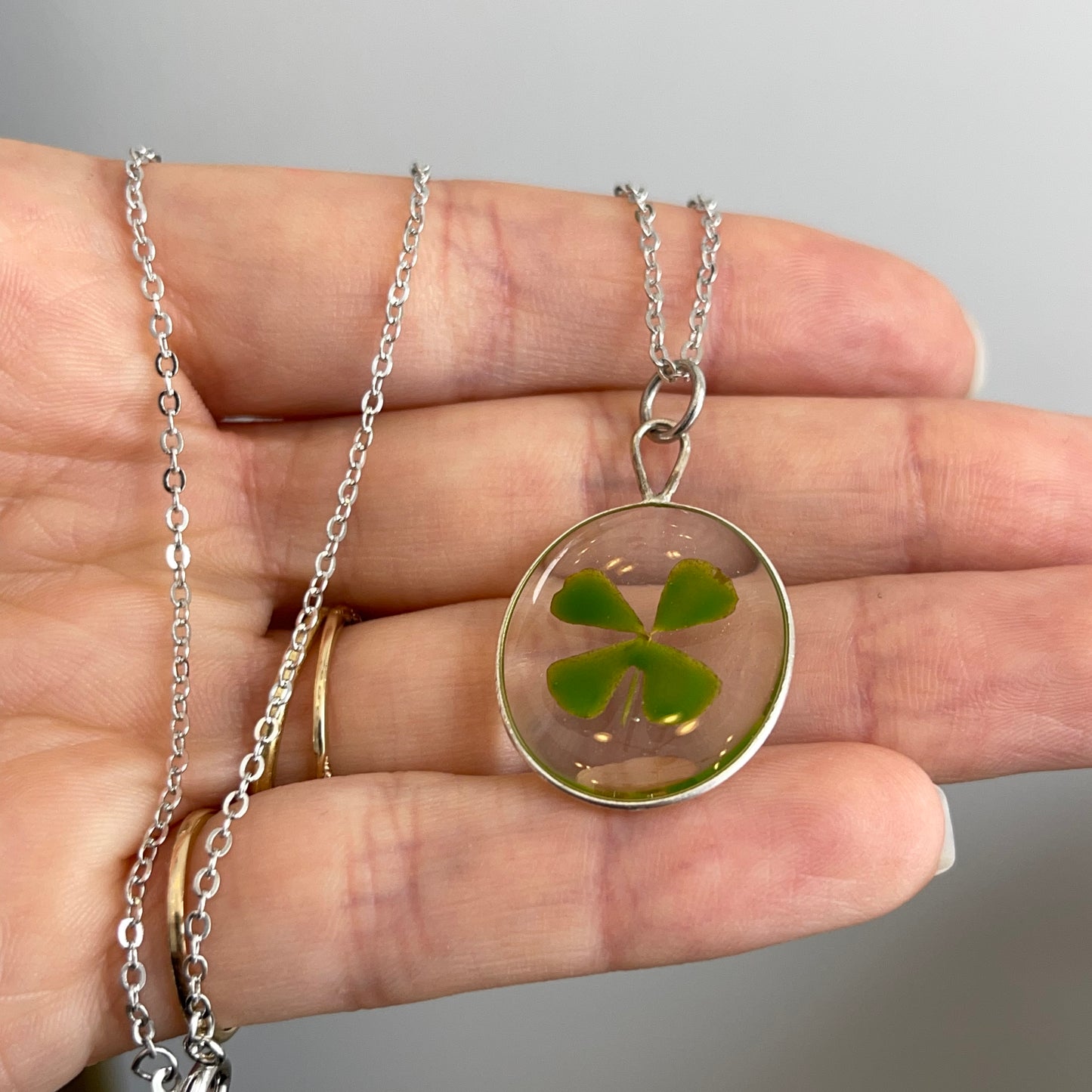 Sterling Silver Genuine Four Leaf Clover Pendant Necklace