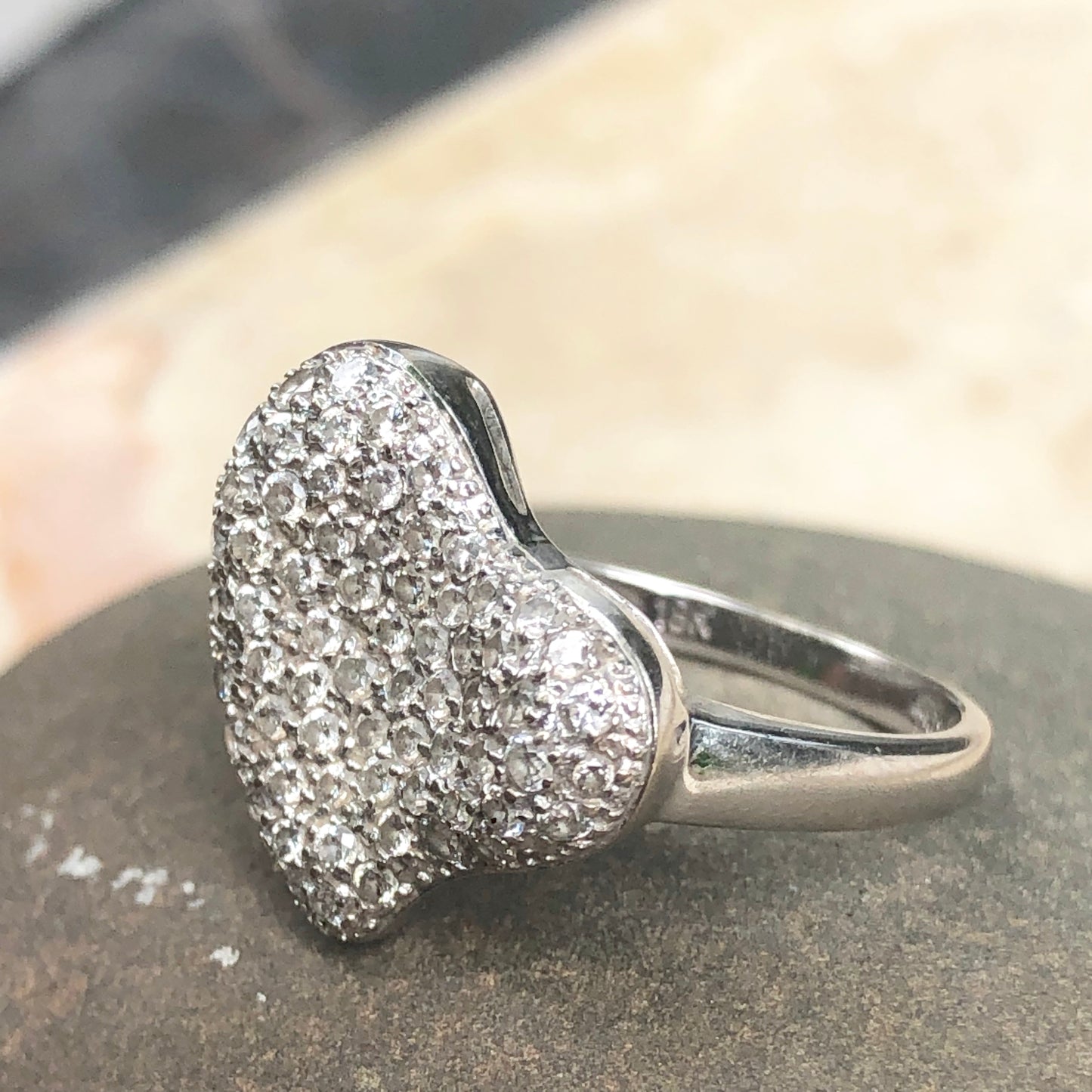 Estate 18KT White Gold Pave Diamond Abstract Heart Ring Size 6.75, Estate 18KT White Gold Pave Diamond Abstract Heart Ring Size 6.75 - Legacy Saint Jewelry
