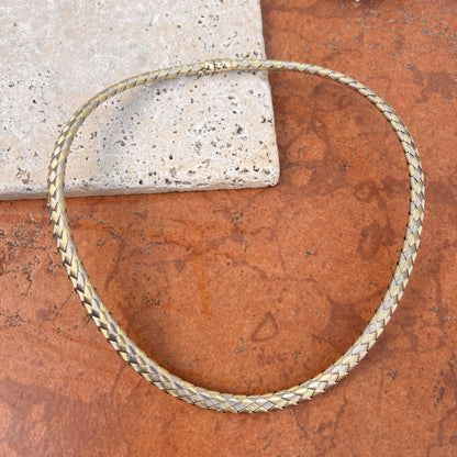 Estate 14KT White Gold + Yellow Gold Basketweave Collar Necklace