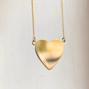 14KT Yellow Gold Reversible Polished + Matte Heart Plate Pendant Necklace