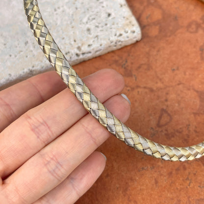 Estate 14KT White Gold + Yellow Gold Basketweave Collar Necklace