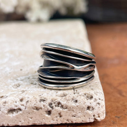 Sterling Silver Art Design Ridges Cigar Band Ring