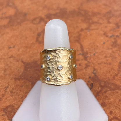 Estate I. Reiss 14KT Yellow Gold Gypsy Diamond Hammered Cigar Band Ring