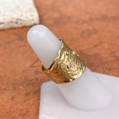 Estate I. Reiss 14KT Yellow Gold Gypsy Diamond Hammered Cigar Band Ring