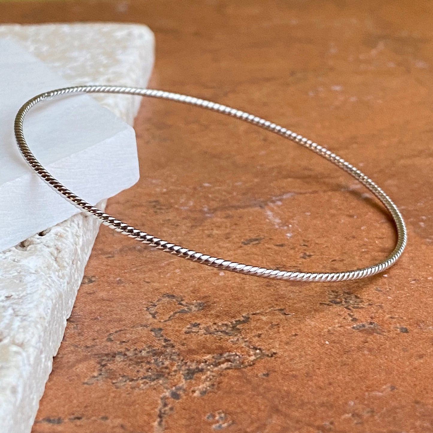 14KT White Gold Thin Rope Twist Slip-On Bangle Bracelet 1.5mm, 14KT White Gold Thin Rope Twist Slip-On Bangle Bracelet 1.5mm - Legacy Saint Jewelry