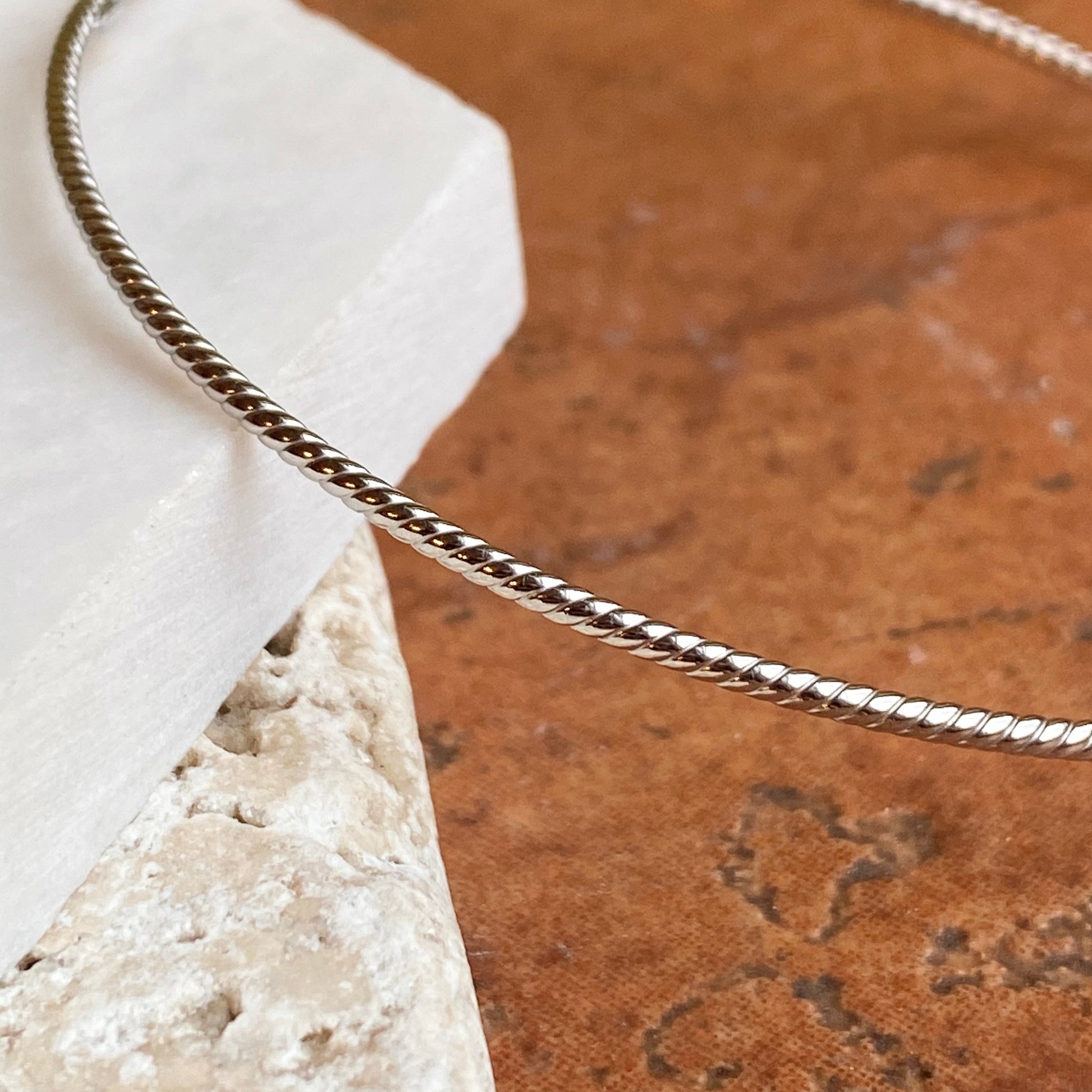 14KT White Gold Thin Rope Twist Slip-On Bangle Bracelet – LSJ