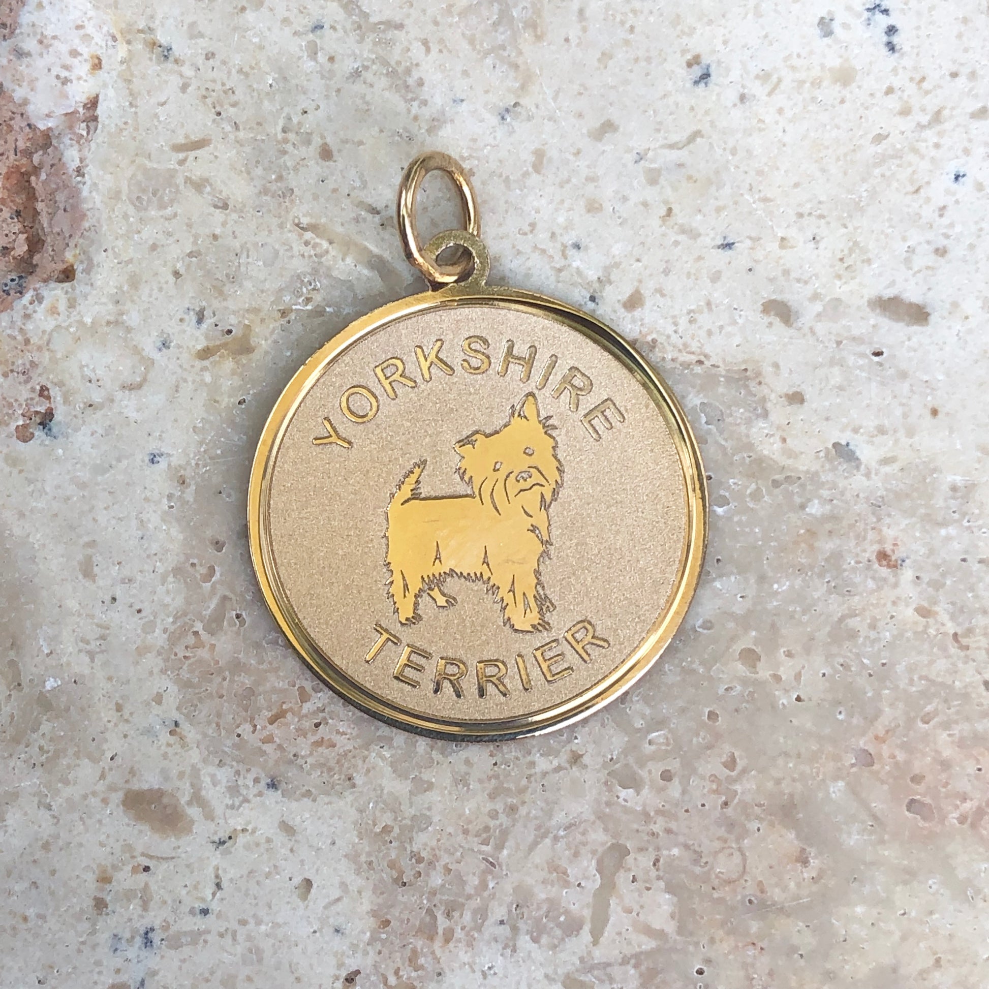 14KT Yellow Gold Yorkshire Terrier Disc Pendant Charm, 14KT Yellow Gold Yorkshire Terrier Disc Pendant Charm - Legacy Saint Jewelry