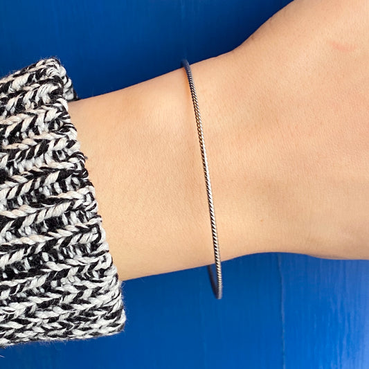 14KT White Gold Thin Rope Twist Slip-On Bangle Bracelet 1.5mm, 14KT White Gold Thin Rope Twist Slip-On Bangle Bracelet 1.5mm - Legacy Saint Jewelry