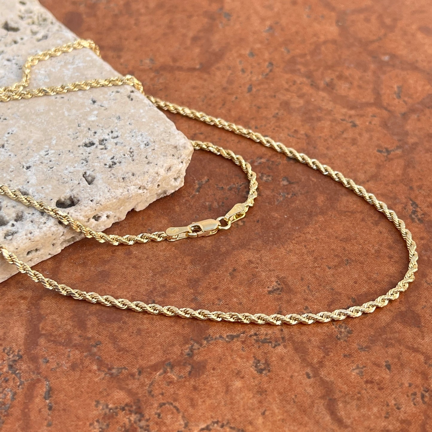 14KT Yellow Gold 2.25mm Semi-Solid Rope Chain Necklace