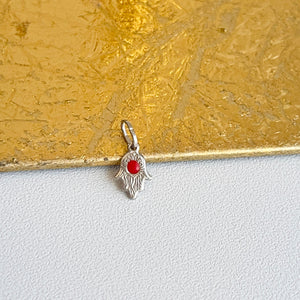 14KT White Gold Mini Size Red Enamel Filigree Hamsa Pendant Charm