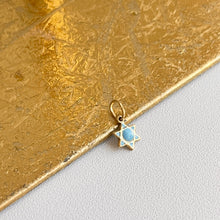 Load image into Gallery viewer, 14KT Yellow Gold Light Blue Enamel Mini Star of David Pendant Charm