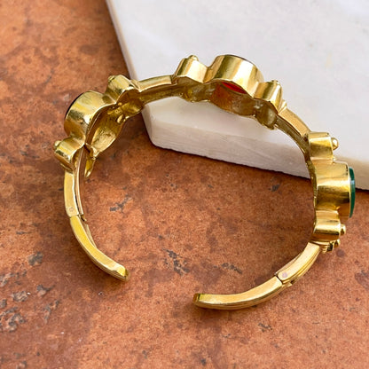 Estate 18KT Yellow Gold Onyx + Carnelian Intaglio Cuff Bracelet