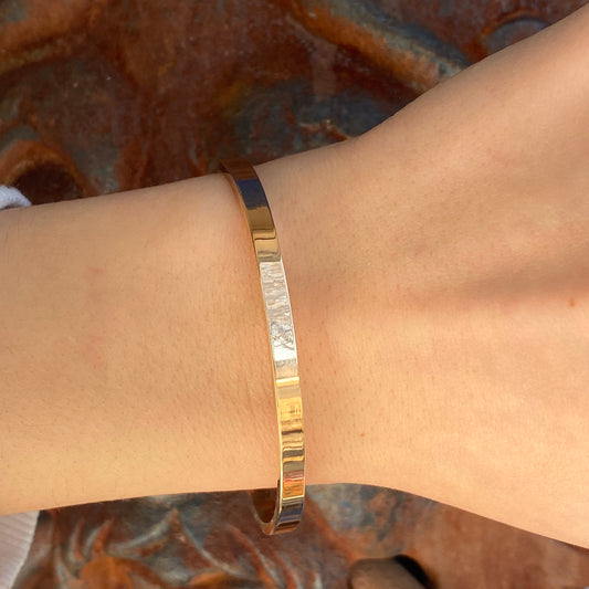 14KT Yellow Gold Polished Solid Open Cuff Bracelet 4mm, 14KT Yellow Gold Polished Solid Open Cuff Bracelet 4mm - Legacy Saint Jewelry