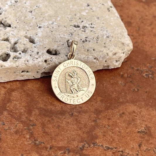 14KT Yellow Gold Saint Christopher Round Medal Pendant 17.5mm