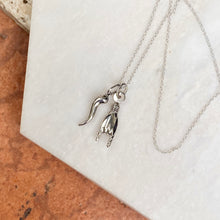 Load image into Gallery viewer, 14KT White Gold Mano Cornuto + 10KT Italian Horn Pendants Chain Necklace