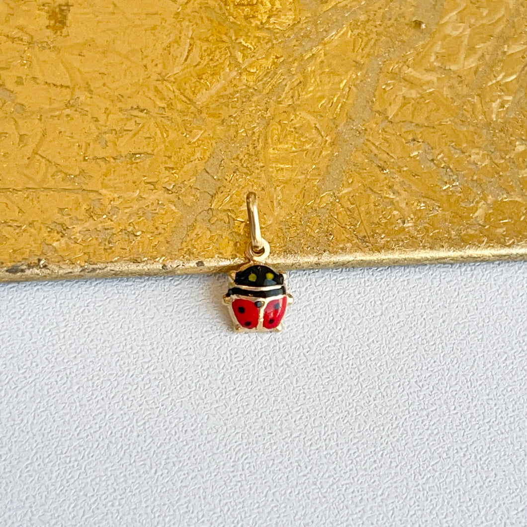 14KT Yellow Gold Red Enamel Mini Ladybug Pendant Charm