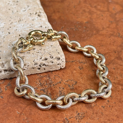 Estate 14KT Yellow Gold + White Gold Rolo Link Chain Toggle Bracelet