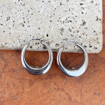 Sterling Silver Tapered Tube Round Hoop Earrings 26mm