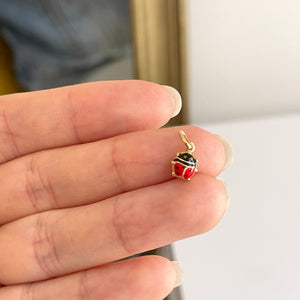 14KT Yellow Gold Red Enamel Mini Ladybug Pendant Charm