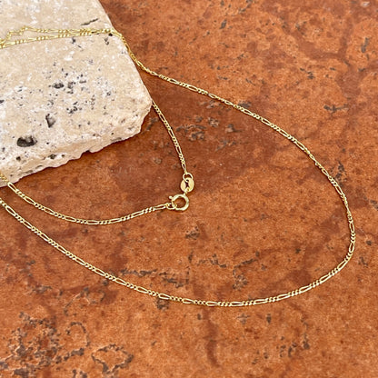 14KT Yellow Gold 1.2mm Figaro Chain Link Necklace