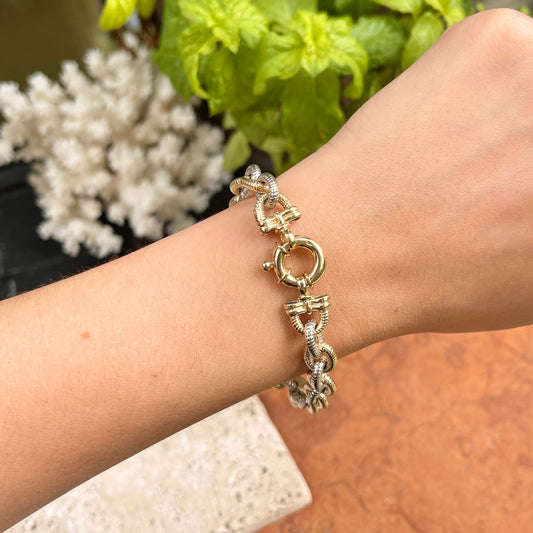 Estate 14KT Yellow Gold + White Gold Rolo Link Chain Toggle Bracelet - LSJ