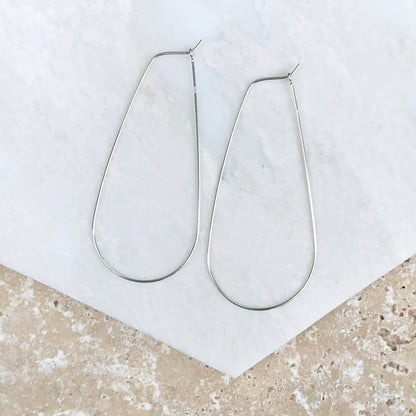 Sterling Silver Teardrop Wire Hoop Earrings 60mm, Sterling Silver Teardrop Wire Hoop Earrings 60mm - Legacy Saint Jewelry