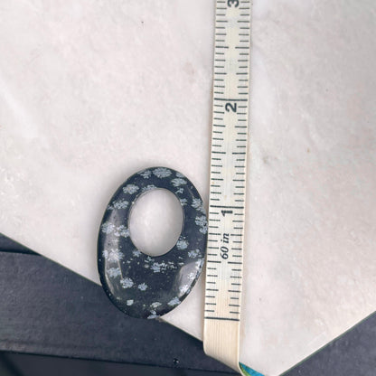 Estate Black Gray Snowflake Agate Oval Disc Gemstone Earrings Charms