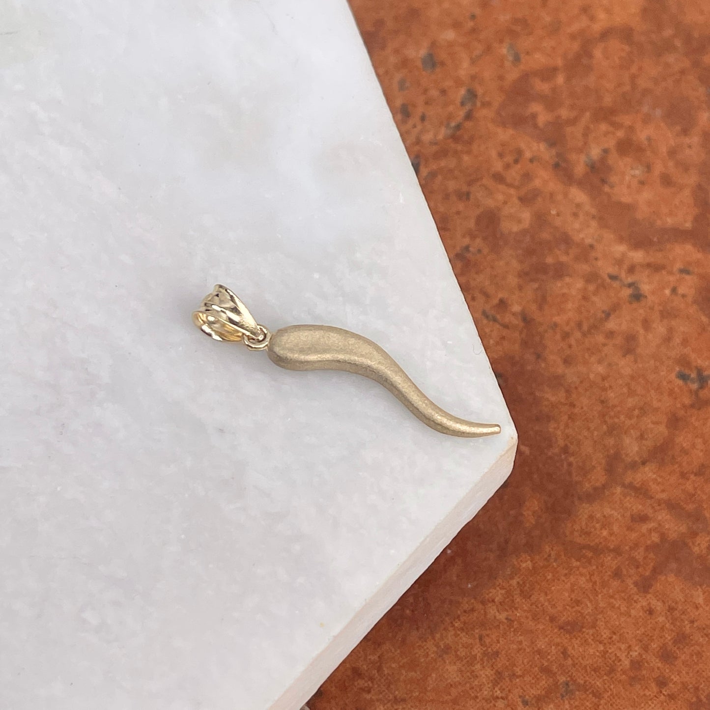 14KT Yellow Gold Diamond-Cut "Cornicello" Italian Horn Pendant 30mm